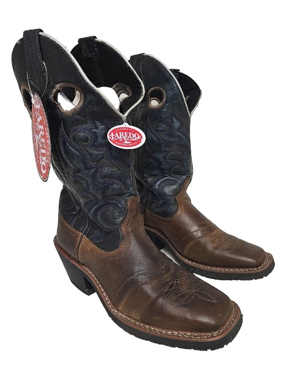 Laredo Men's 62037 Gillette Distressed Denim Western Boot Blue Brown Size 9D